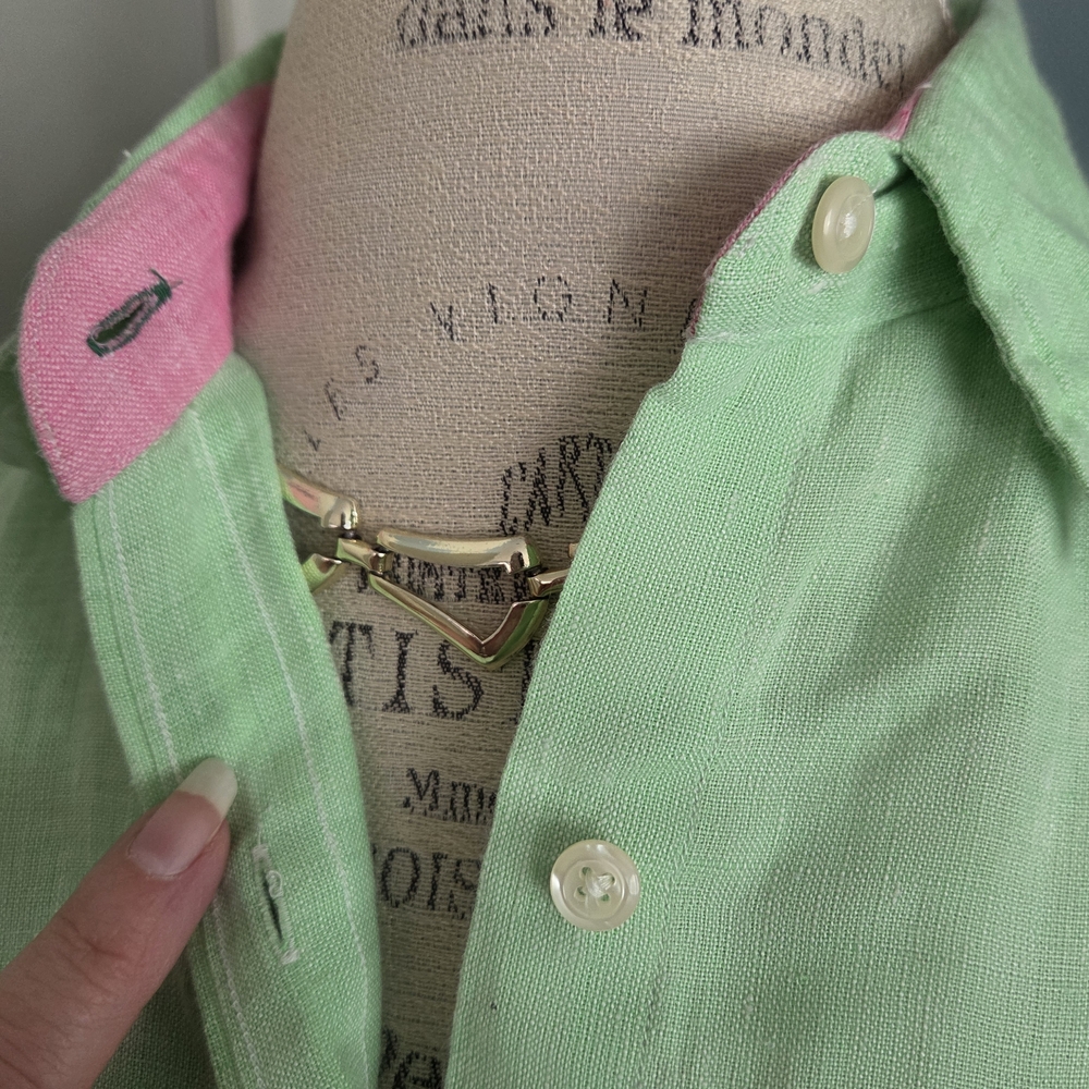 Vtg & NWT Tommy Hilfiger Light Green 100% Linen Top (Cover-up) - Picture 7 of 16